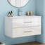 Meuble-lavabo mural blanc brillant 36 po avec lavabo combiné, double tiroir, lavabo en céramique, longue poignée en métal doré, installation facile, blanc brillant-1166067063