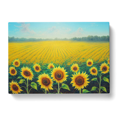 Stimulating Sunflower Field - Wrapped Canvas Painting