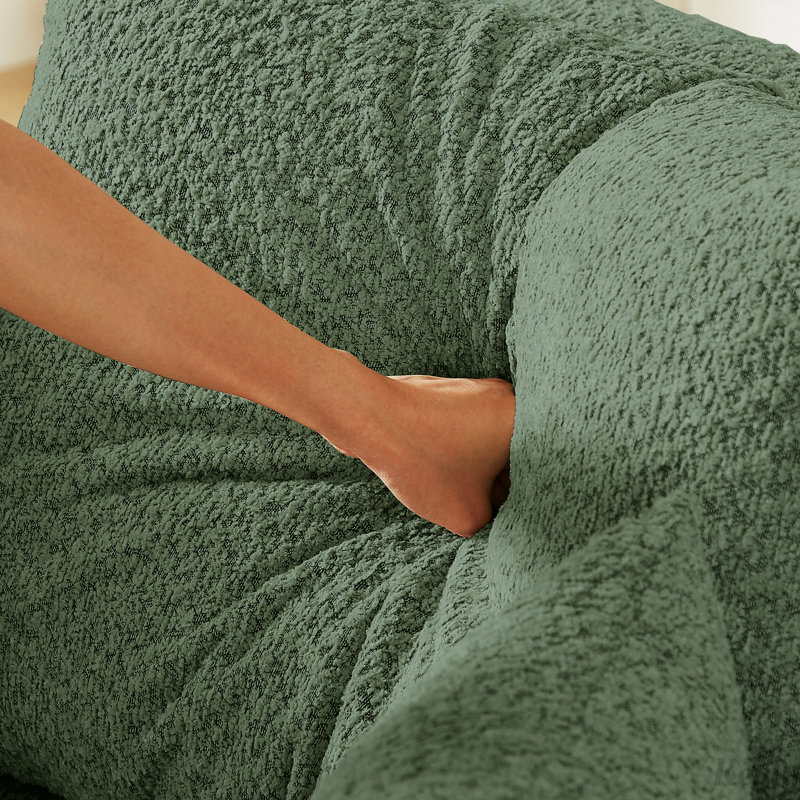 Canapé-lit convertible en chenille avec coussin cylindrique, Chenille verte