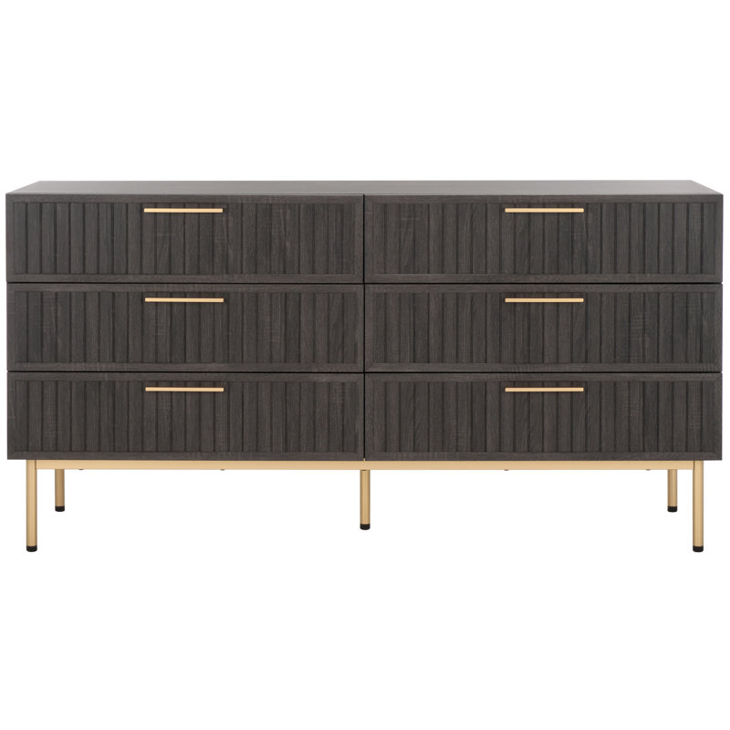 Starns 63.1'' W 6 - Drawer Dresser, Distressed Black/Gold