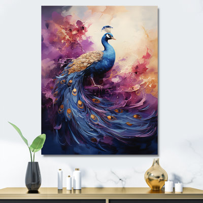 Golden Fushia Peacock Surge - art mural sur toile paon
