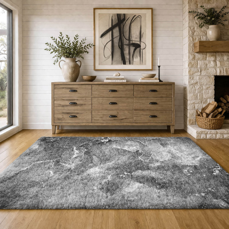 Tapis de qualité supérieure lavable à la machine à poils longs ADS518, Gris, 5 pi x 7 pi 6 po