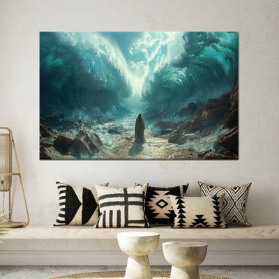Moses Parting Red Sea Art: Printed Canvas Artwork for Divine Decor,1P WhiteFramedCanvas