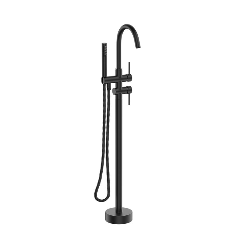 Topcraft Floor Mounted Bathtub Filler With Handheld Showerhead, Matte Black