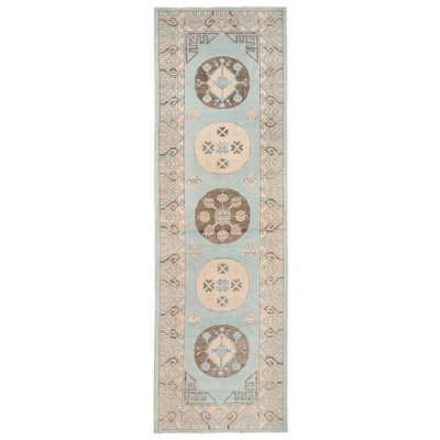 Vegetable Dye One-of-a-Kind 2'10" X 9'6" Runner Wool Area Rug in Light Blue