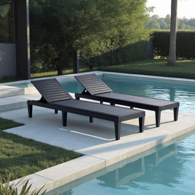 Ensemble de chaise longue d'extérieur en polyrésine imperméable, légère et réglable 