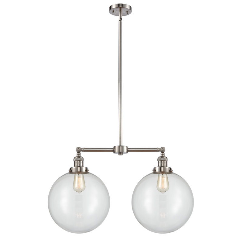 2 - Light Kitchen Island Pendant, Seedy, Brushed Satin Nickel