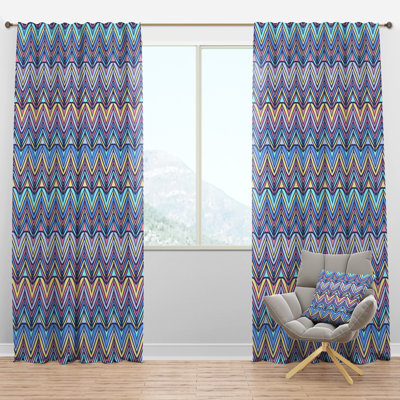 Panneau de rideau simple semi-diaphane à motif géométrique Zig Zag