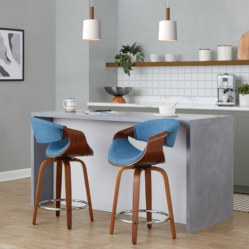 Archaimbaud Swivel Upholstered Counter Stool, Counter Stool (24" Seat Height), Blue