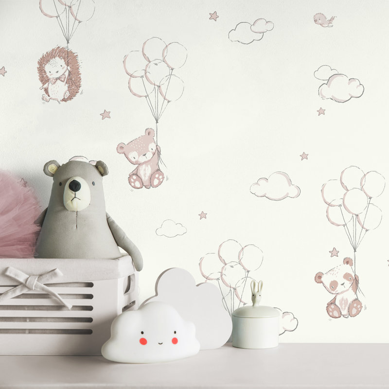 Papier peint avec des ballons flottants, Rose
