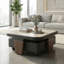 Table basse gigogne Mid-Century moderne, plateau en faux travertin avec finition noyer, table extensible, table principale