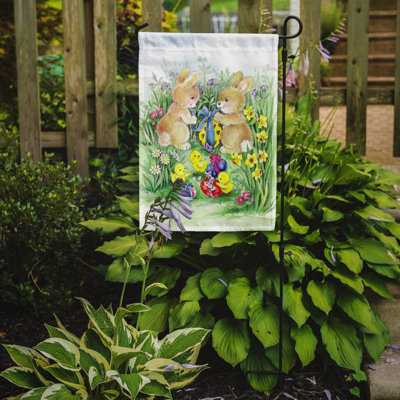 Bunnies de pâques avec œufs, 2 faces en polyester 15 x 11 po drapeau de jardin