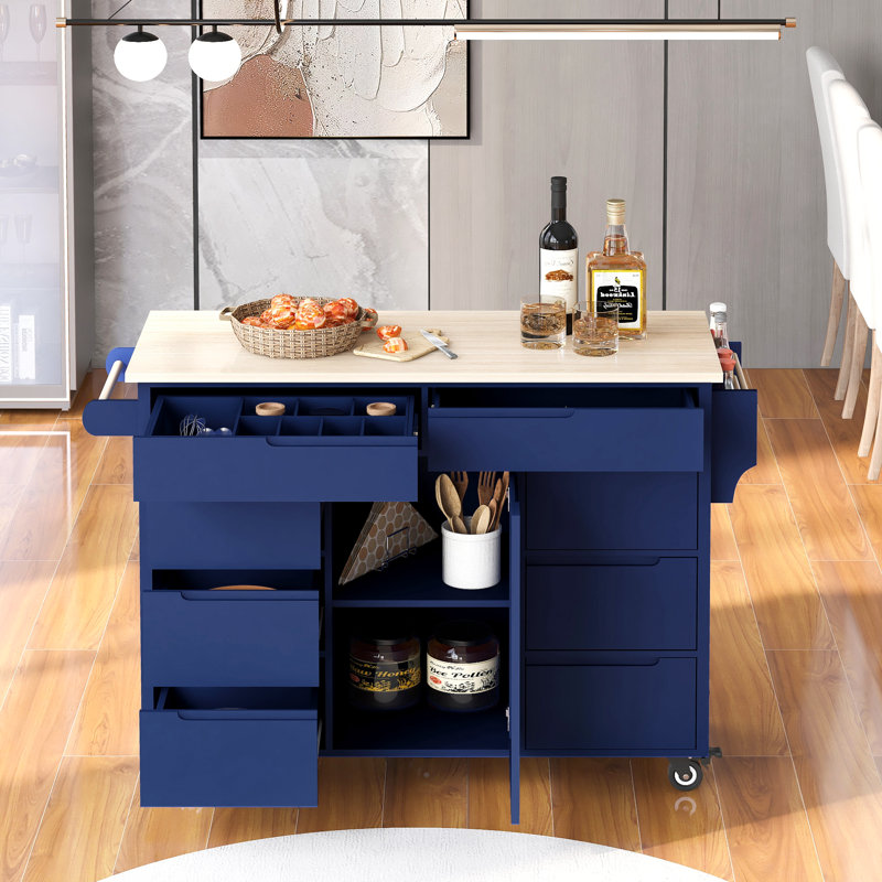 Wood Kitchen Island, Blue