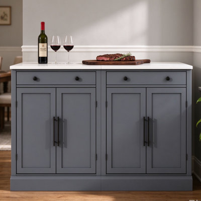 Meuble de cuisine moderne autoportant, rangement pour buffet, meuble-bar à café avec tiroir, 2 étagères réglables et 2 étagères à porte pour salle à manger, cuisine, ensemble de 2, gris