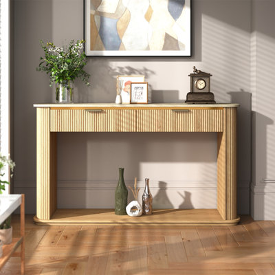 Console cannelée avec plateau en imitation travertin