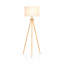 Lampe trépied en bois naturel avec abat-jour tambour en tissu blanc Mid Century