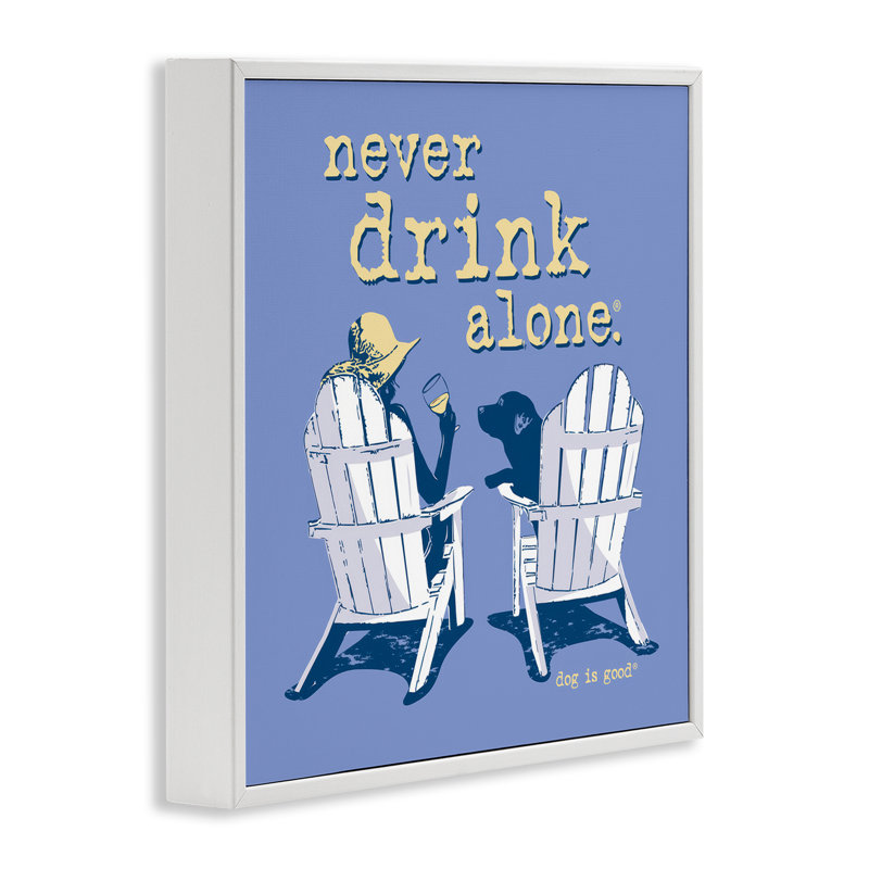 «Girl & Dog Drink Alone», art de la giclée encadrée par Dog Is Good, H 17 po x l 17 po