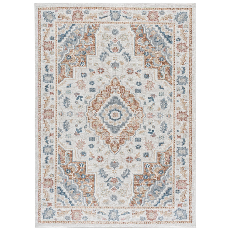 Mayhill Oriental Area Rug in Beige/Rust/Blue, Rectangle 5'3" x 7'6"