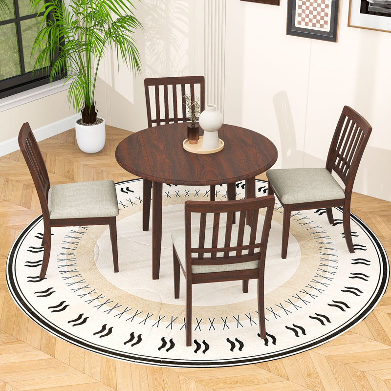 Ensemble de salle à manger 5 pièces à abattants avec table pliante en bois et 4 chaises rembourrées à dossier en lattes, Brun