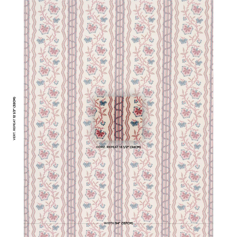 Tissu à rayures florales Parvati, Rouge