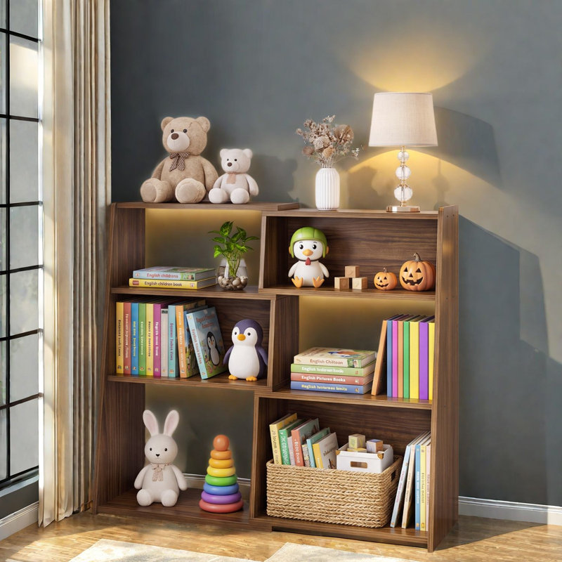 Bibliothèques modernes extensibles avec rangement, tablette en MDF imitation noyer pour petits espaces