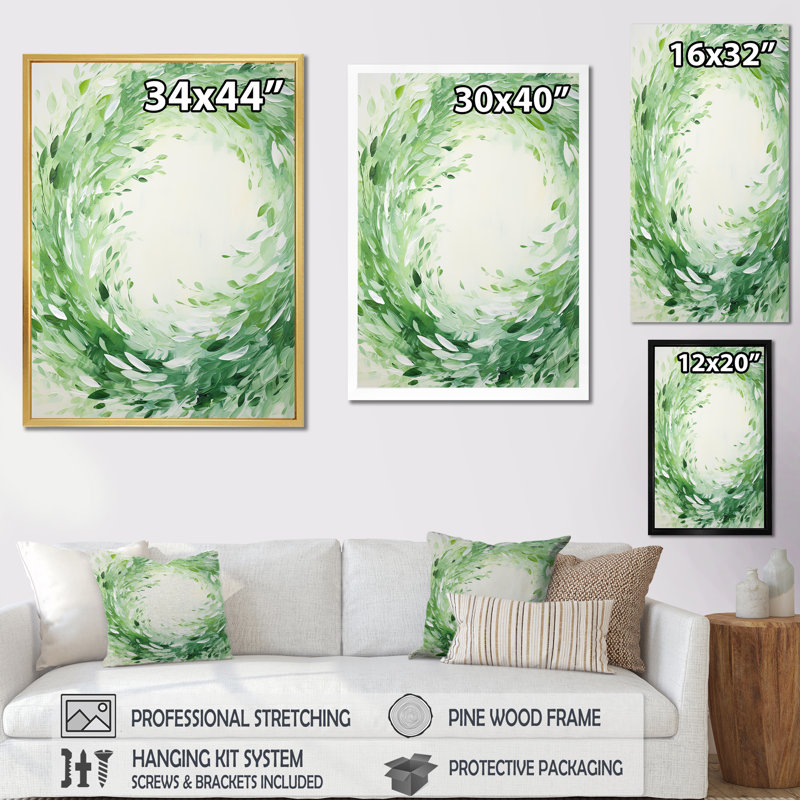 Couronne verte verdoyante tourbillon - décoration murale couronne, Cadre doré simple, H 32 po x l 24 po
