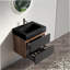 Meuble-lavabo 24 po Grace avec lavabo en quartz noir mat et tiroirs noir doux, meuble-lavabo mural flottant pour salle de bain moderne, lavabo une pièce noir mat