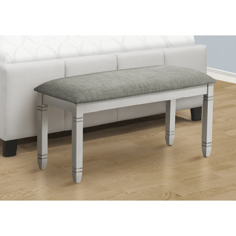 Bench, 41" Rectangular, Kitchen, Dining Room, Entryway, Bedroom, Upholstered, Wood, Grey Solid Wood, Grey Fabric, Transitional