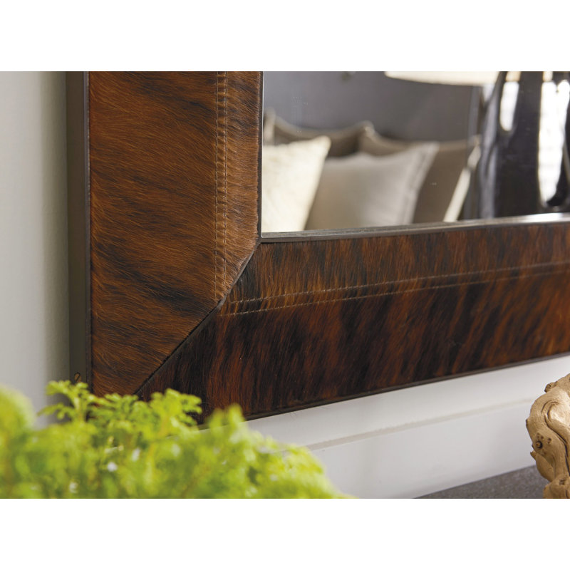 Park City Meadows 50'' Transitional Bronze Wood-Leather Wall Mirror