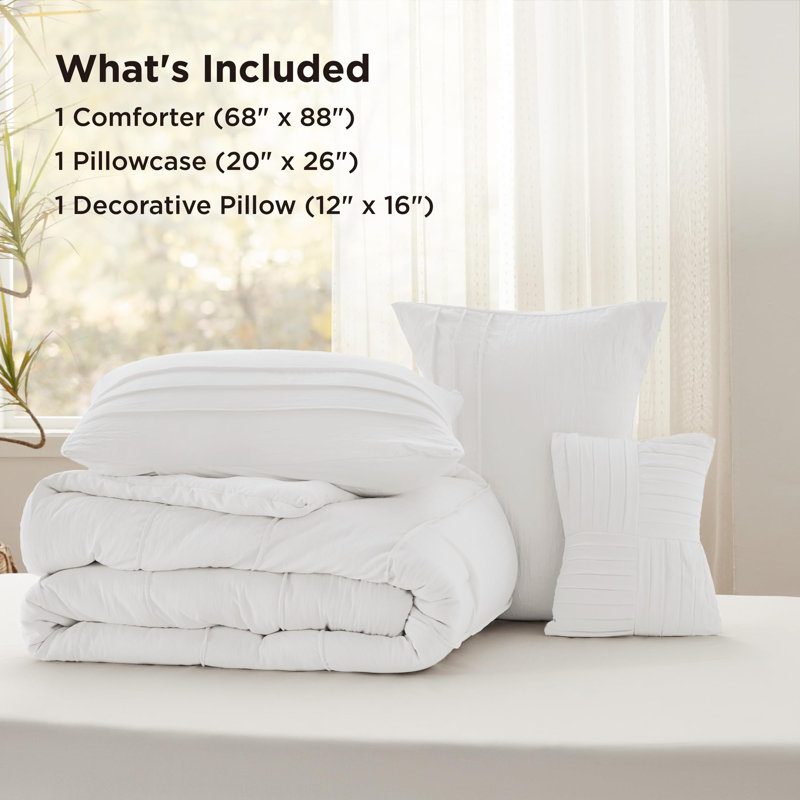 Bedsure Boho Comforter Set - Pinch Pleat Design for All Seasons, Soft Bedding Kit, White