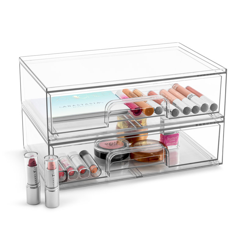 Sorbus Acrylic Storage Containers with Pull-Out Drawers - 2 Pack, 12.1" Wide Clear Stackable Storage Bins Set for Bathroom Organization
