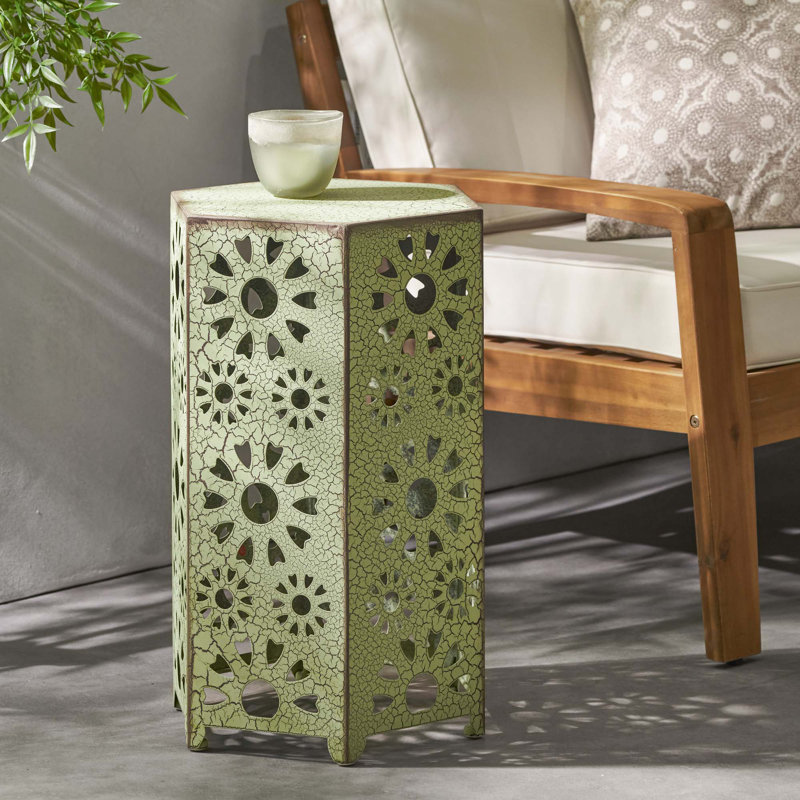 Side Table With Sunburst Cut Out Design, Green