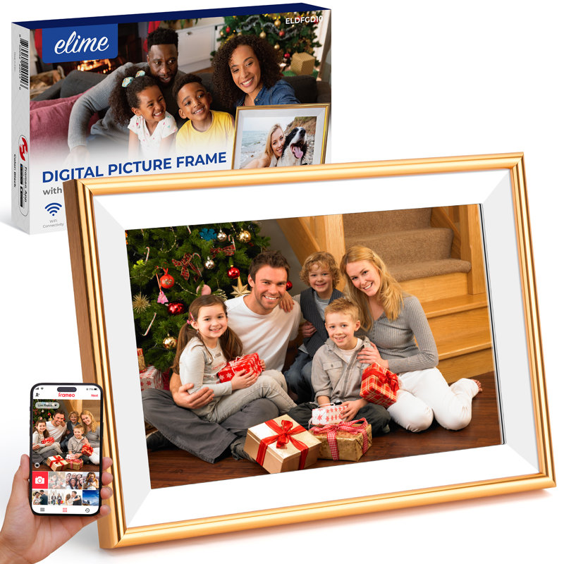 Frameo 10.1" WiFi ELIME Digital Picture Frame - Auto Rotate - Free Unlimited Storage, Micro SD Slot, Champagne Gold