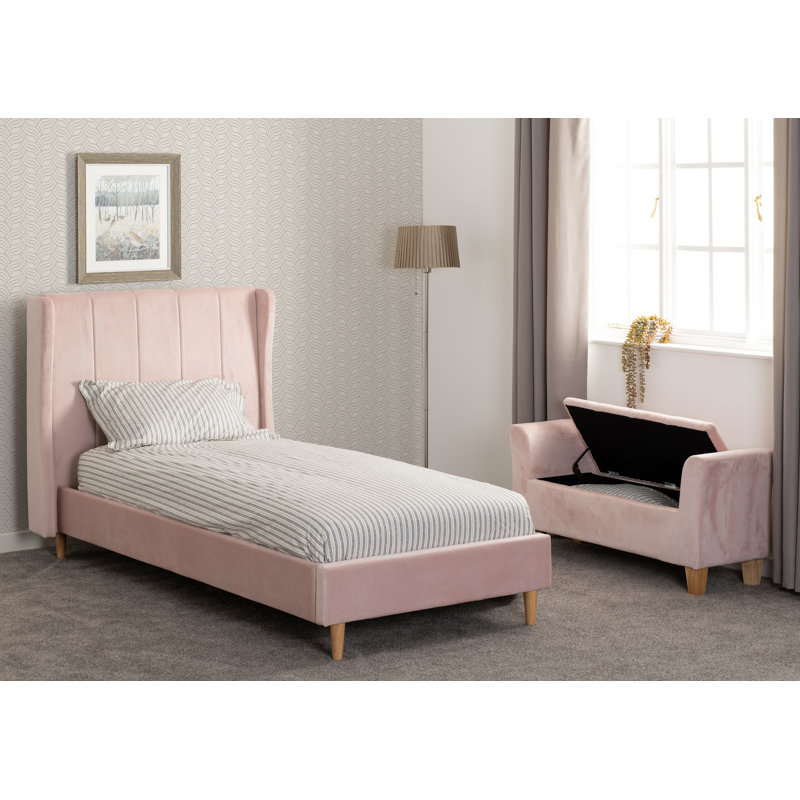 Swithun Upholstered Bed Frame, Pink Velvet, Single (3')