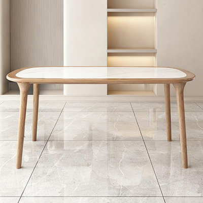Modern Walnut Rectangular Solid Wood Sintered Stone tabletop Dining Table