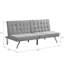 Lit futon gris, avec structure en bois et pied en acier inoxydable multifonctionnel, et pratique