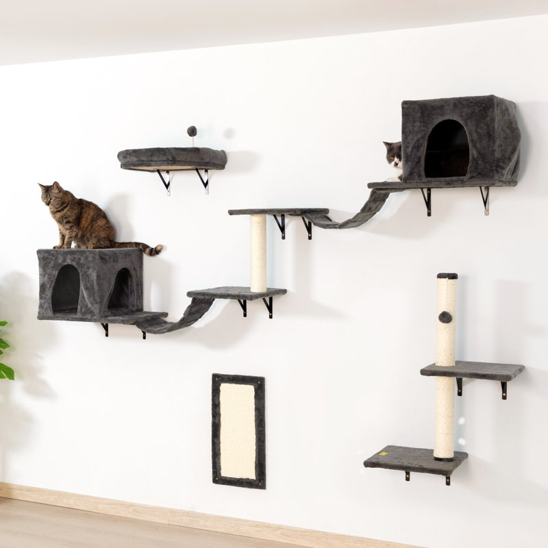 Grande étagère murale pour arbre à chat 6 pièces Alynie, Gris foncé