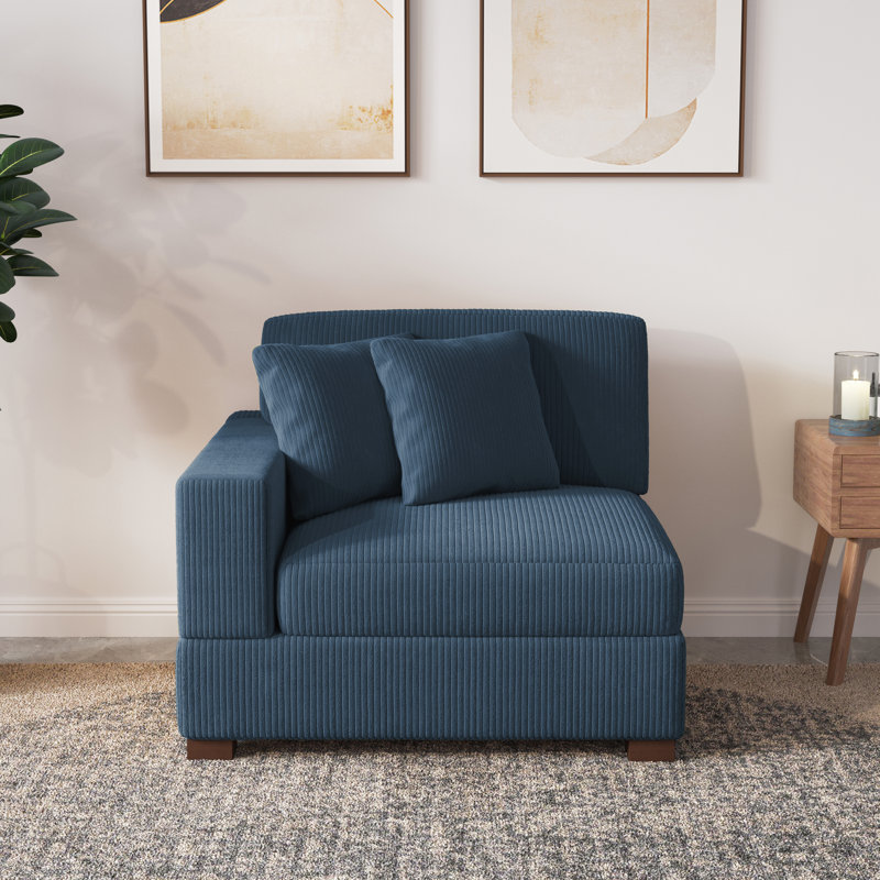 Milbrey Armchair with Cushioned Back, Navy, Corduroy