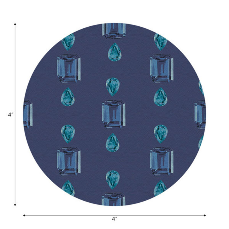 Sous-verres ronds en cuir gemme bleu saphir Gem, Bleu