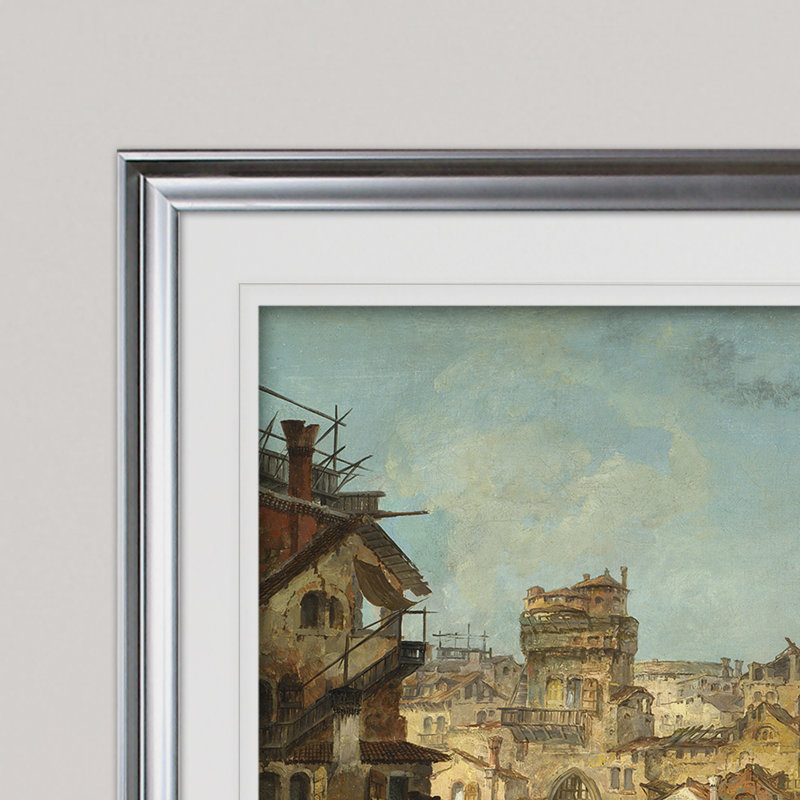 « figures near a river », impression, Cadre argenté, H 31 po x l 43 po x P 1,5 po