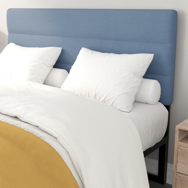 Channel Stitched Upholstered Headboard, Adjustable Height from 44.5" to 57.25", Blue, Queen