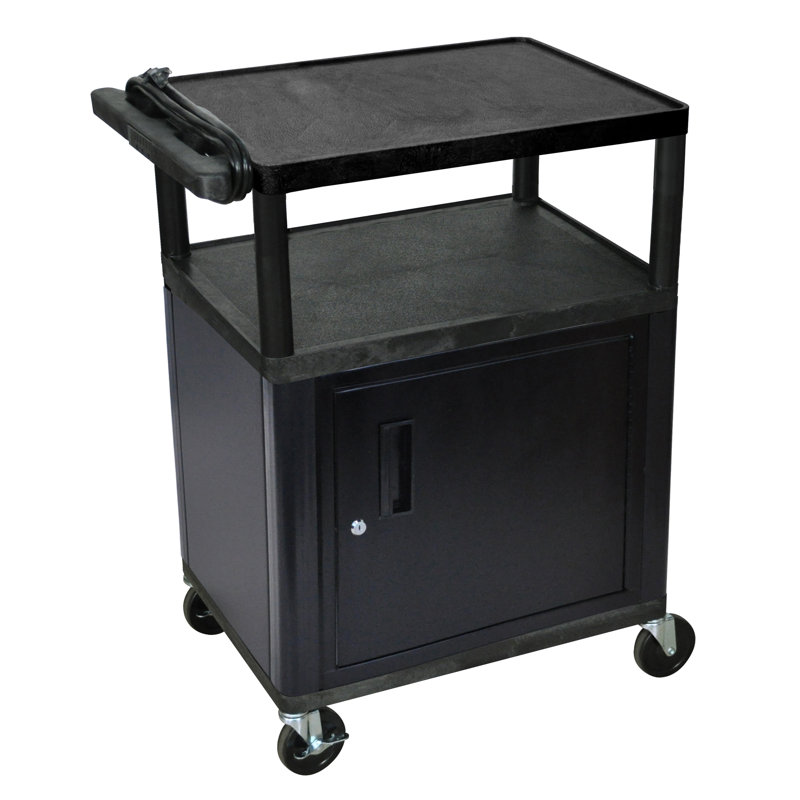 Luxor Black and Gray 3-Shelf Utility Cart with Cabinet
