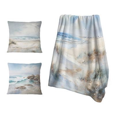 Coastal Ocean Charm In Winter I - Coastal Ocean Fleece Throw Blanket