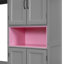 Lit escamotable simple en bois avec meuble télé, 2 tiroirs, tablettes et armoires, gris-525757856