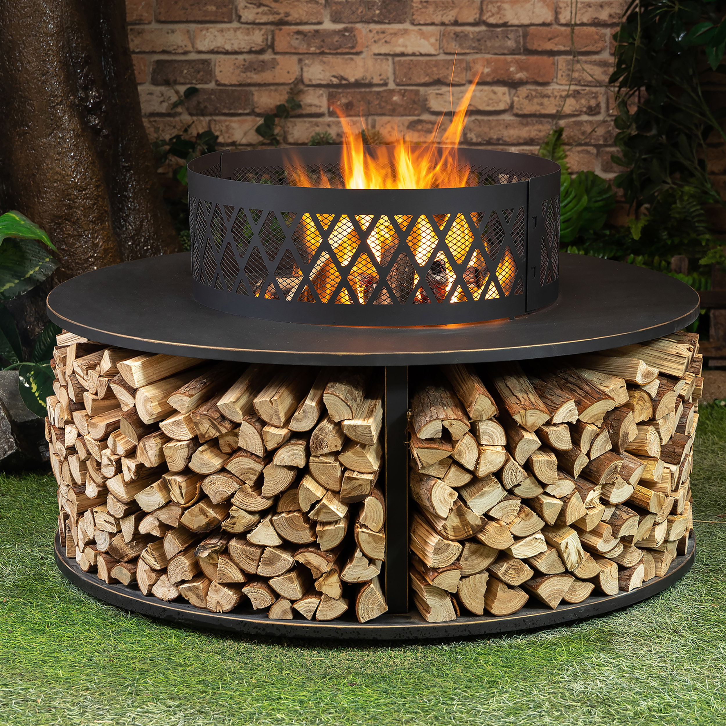 Deko Living 38 Inch Diameter Outdoor Steel Wood Burning Fire Pit with