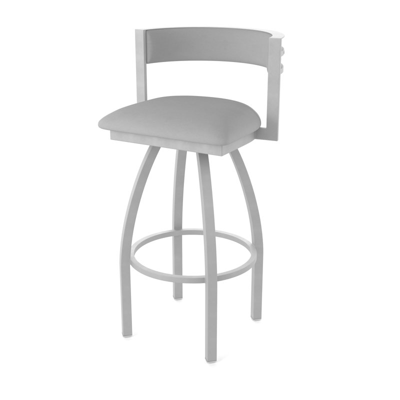 Tabouret Artémis, Vinyle - gris Folkstone Canter, Nickel anodisé, Tabouret de bar (siège d'une hauteur de 36 po)