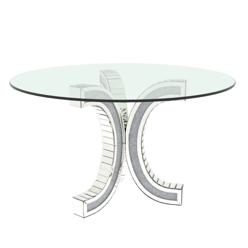 Table de salle à manger à piédestal 52 po avec plateau en verre trempé