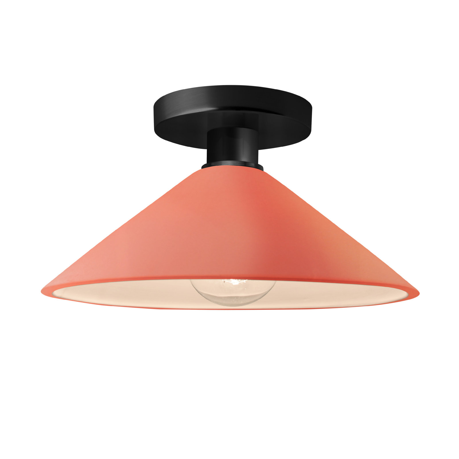 Single Light Ceramic Semi Flush Mount, Gloss Blush, Matte Black, LED (Integrated)