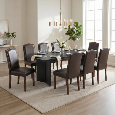 Table de salle à manger rectangulaire en bois Amiin 70 po avec 8 chaises Parsons rembourrées Criselle à dossier solide