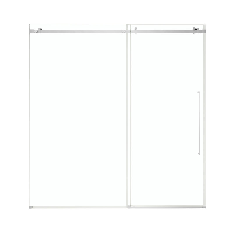 Ove Decors Selby 72 In. W X 74 In. H Frameless Sliding Clear Straight Alcove Shower Door, Satin Nickel